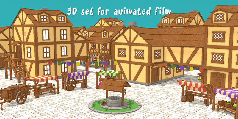Medieval town - Cartoon set for animated film - Blender Market