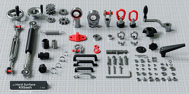 Hard Surface Kitbash Pack - Real mechanical components - Blender Market