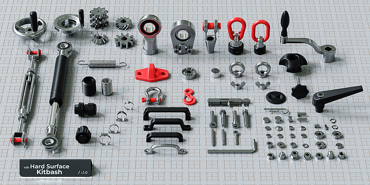 Hard Surface Kitbash Pack - Real mechanical components - Blender Market