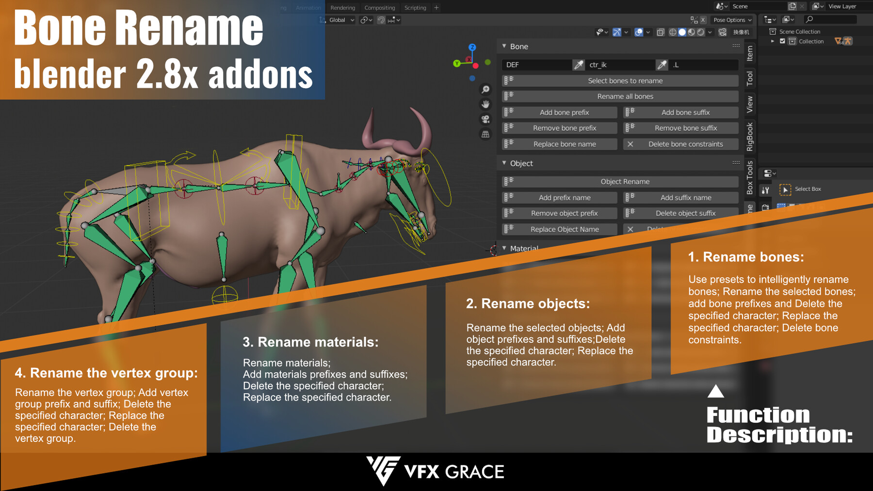 Blender Addon Bone_Rename VFX Grace Blender Market