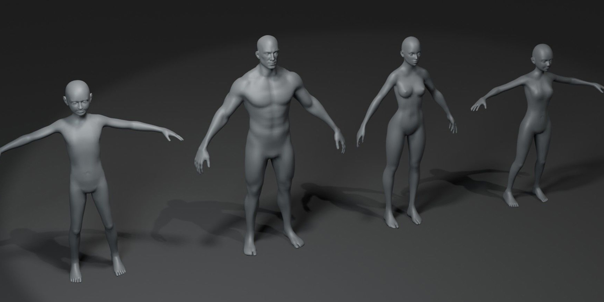 Human Body Base Mesh 3D Model Family Pack 20k Polygons - Blender Market