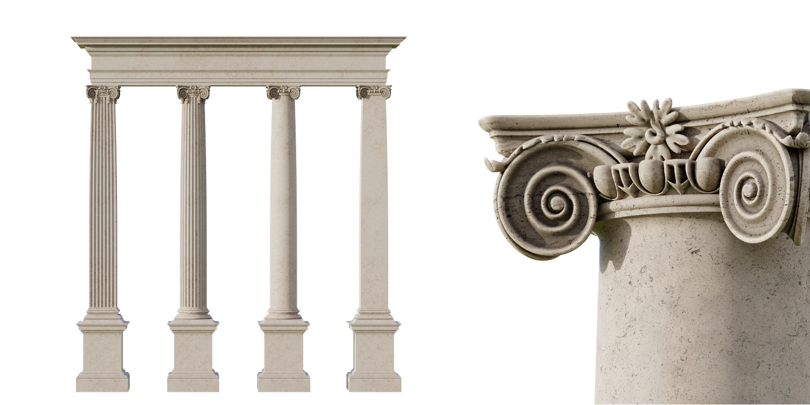 Ionic Order Scamozzi pillars in 4 variations - Blender Market