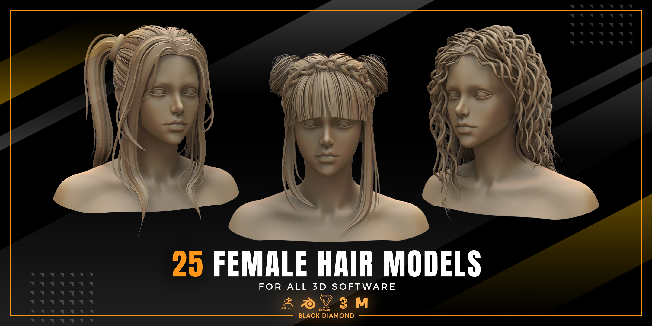 50 Female Hair Models( For All 3d Softwares ) - Blender Market