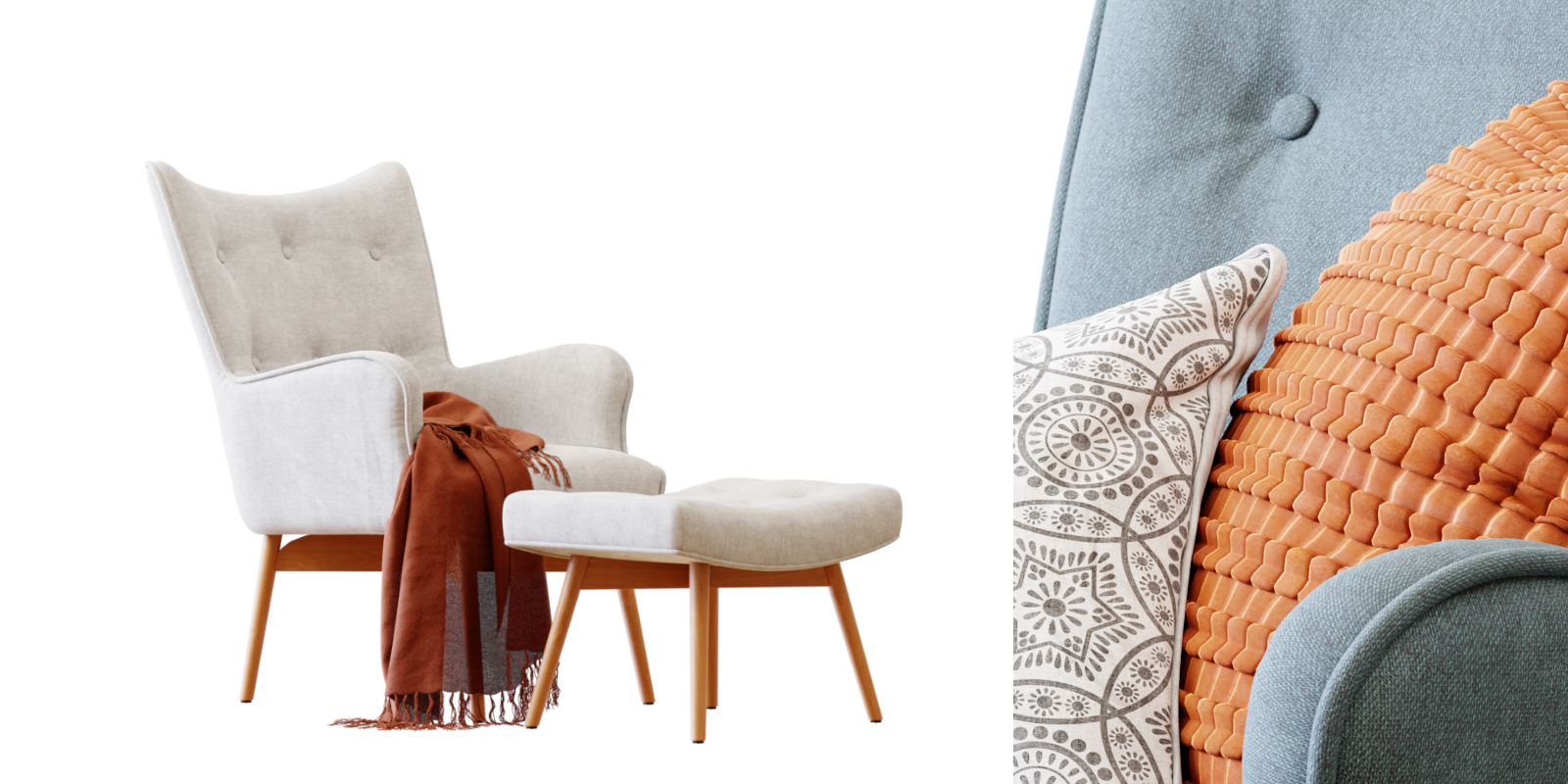 Armchair Chair Inspired By Temple And Webster Buckland Armchair And Footstool NEW