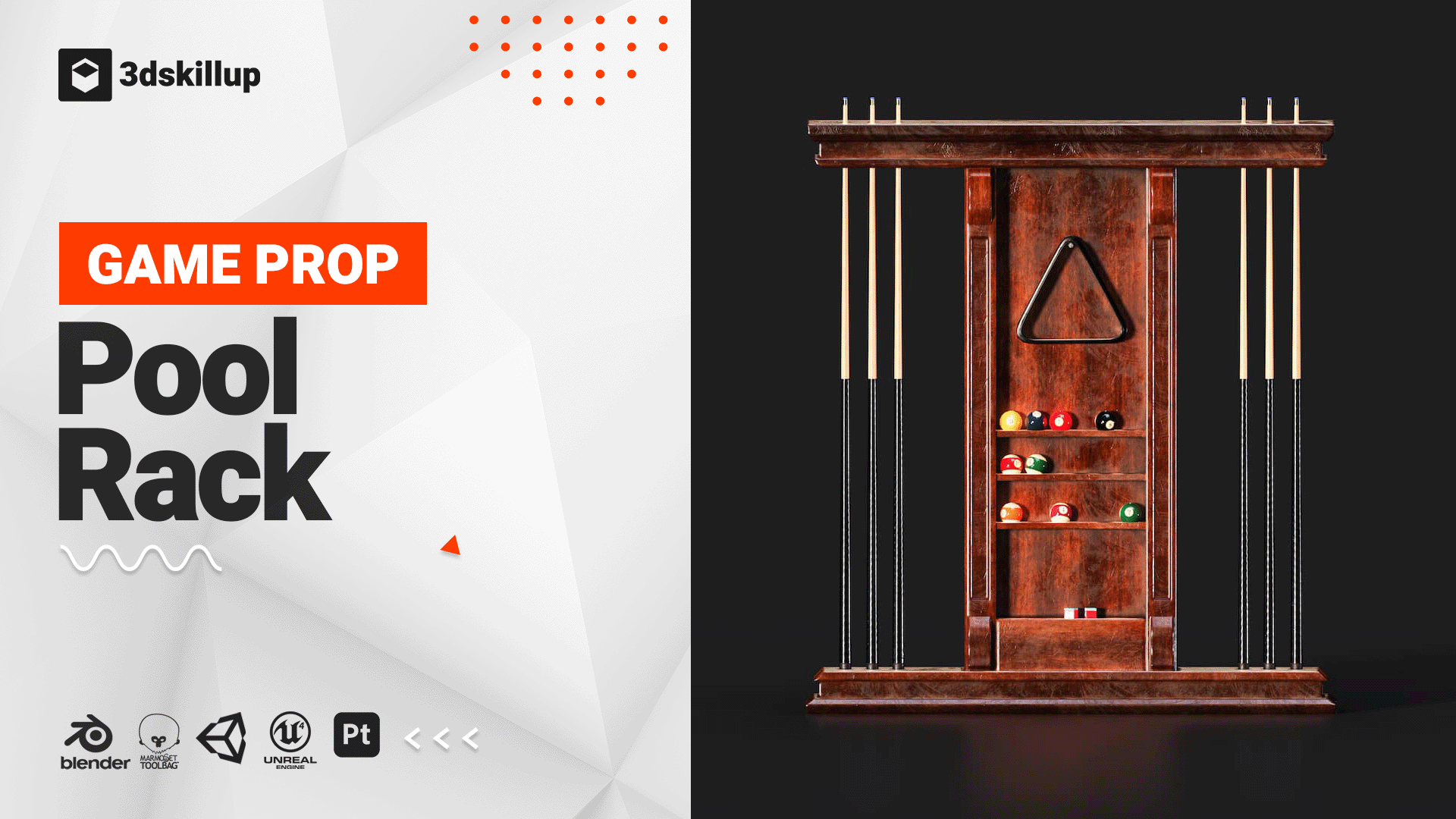 🎱🎮 Wall-Mounted Pool Rack 3D Model - Game Ready Asset - Blender Market