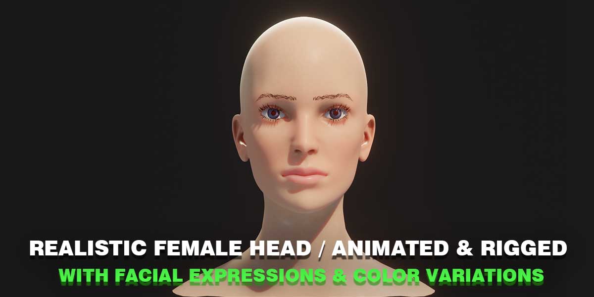Realistic Female Head 3D Model Animated with Facial Expressions ...