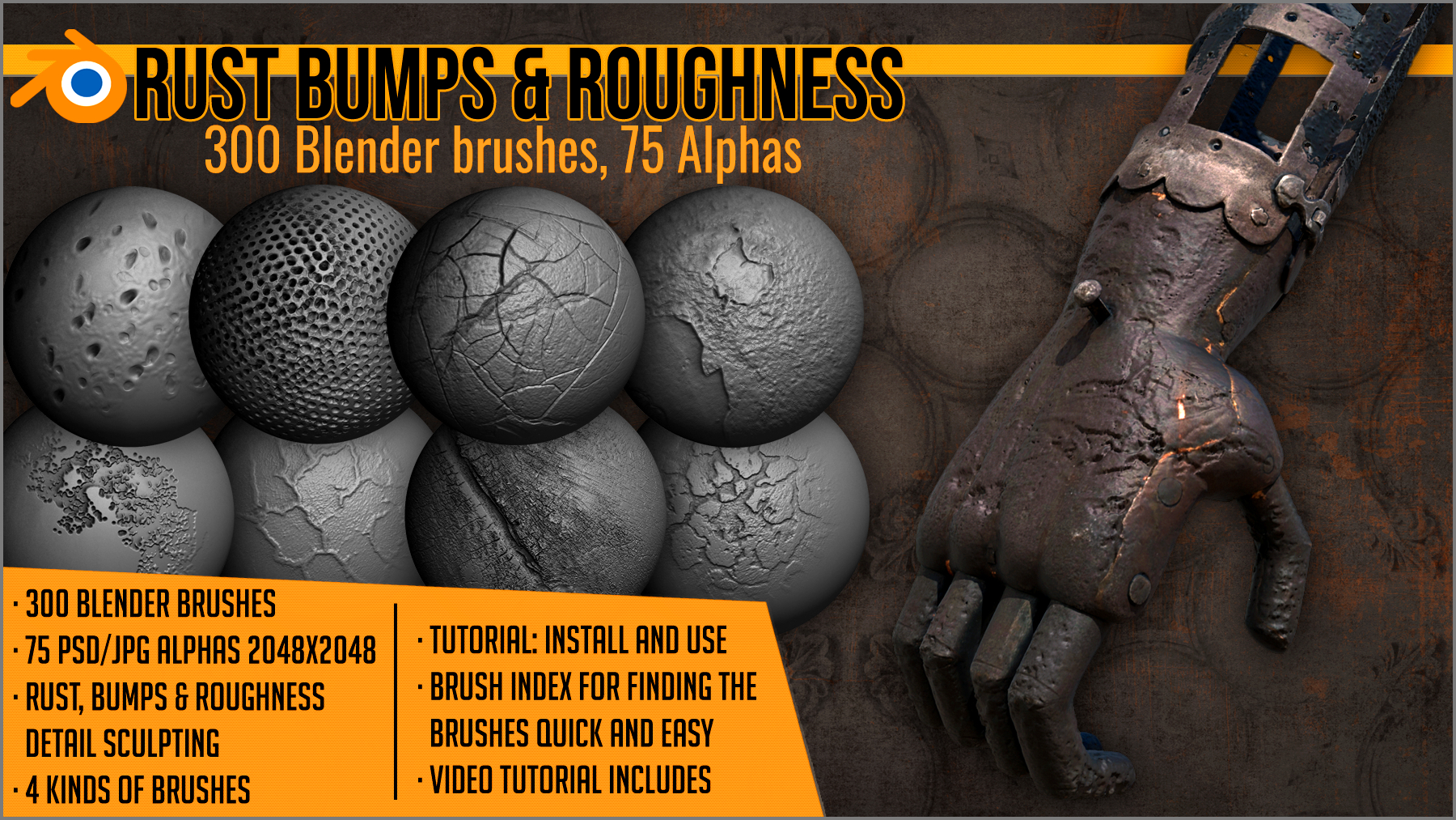Rust, Bumps and Roughness Maker For Blender - 300 brushes and 75 alphas ...