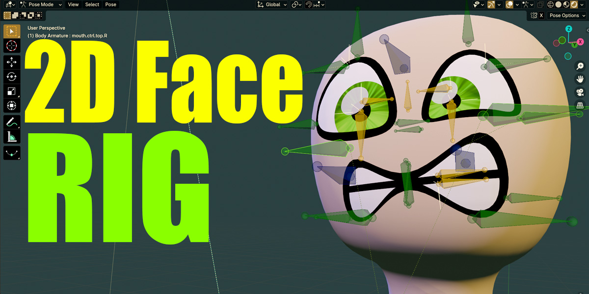 Flexible Cartoon Anime 2D Face Rig on a 3D Head - Blender 4.0 ...