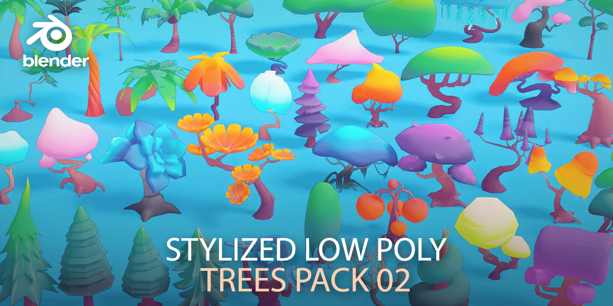 Stylized Low Poly Trees Pack 02 - Blender Market