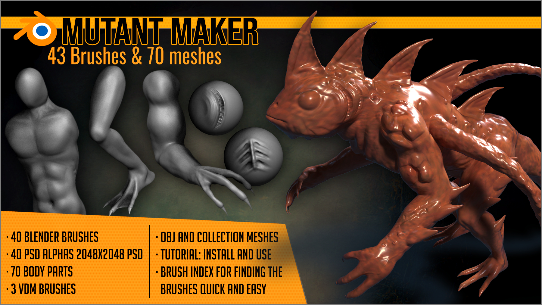 Mutant Maker for Blender - creature meshes and brushes - Blender Market