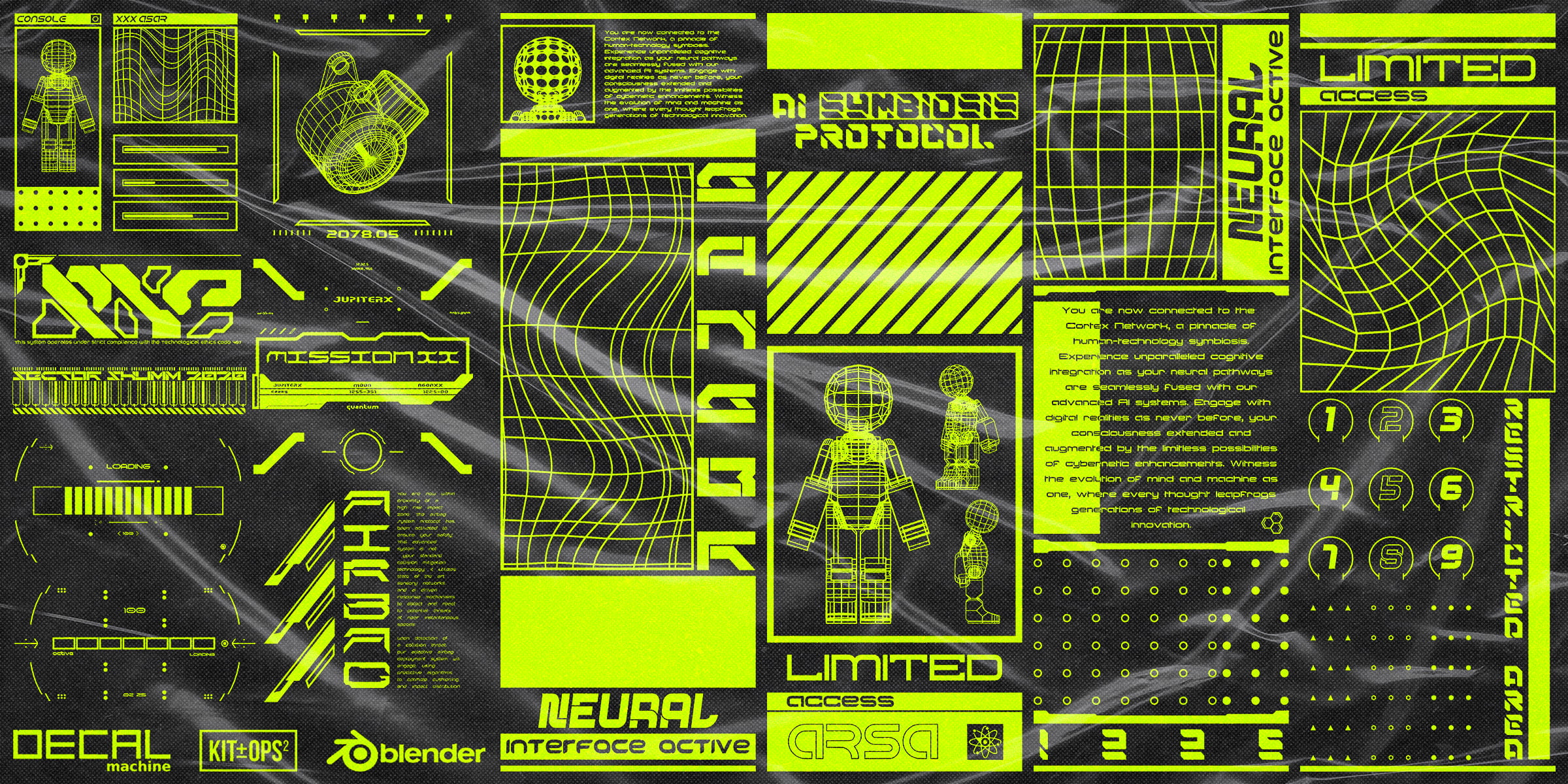 Cyberpunk emissive UI decals | Kit Ops & Decalmachine Ready - Blender ...