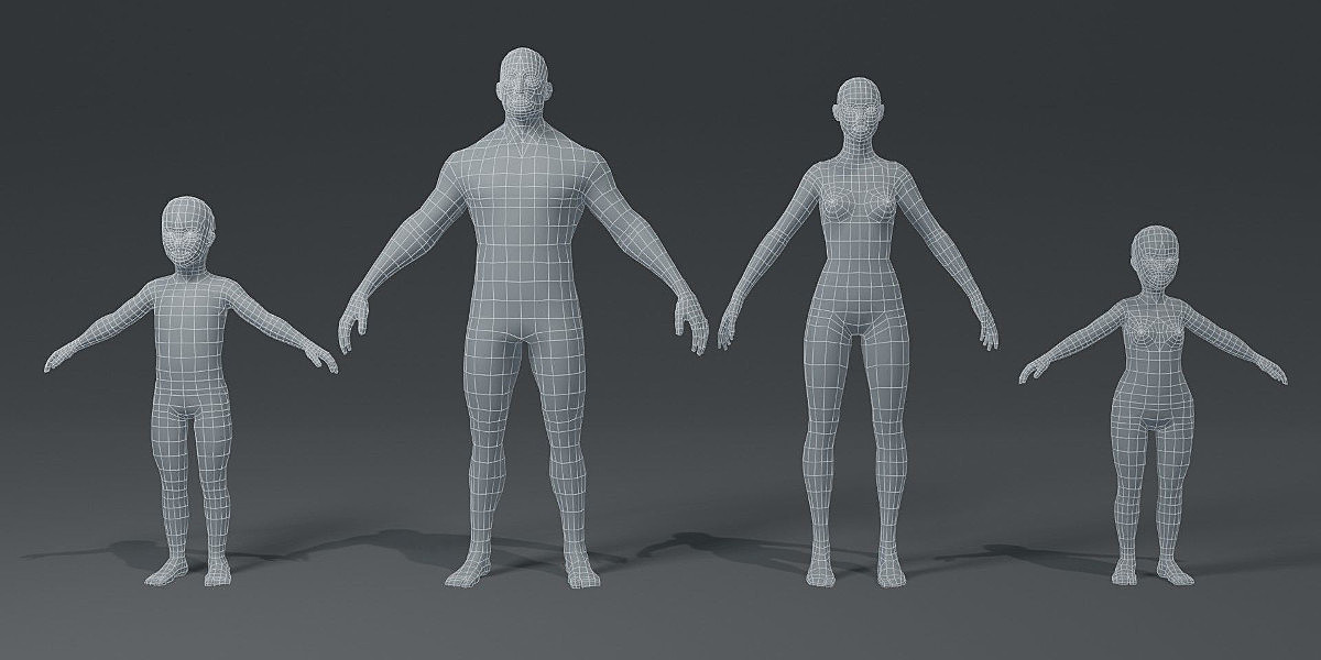 Human Body Base Mesh 3D Model Family Pack - Blender Market