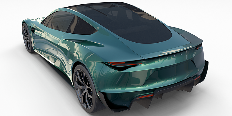 Tesla Roadster 2020 Green with interior and chassis Blender Market