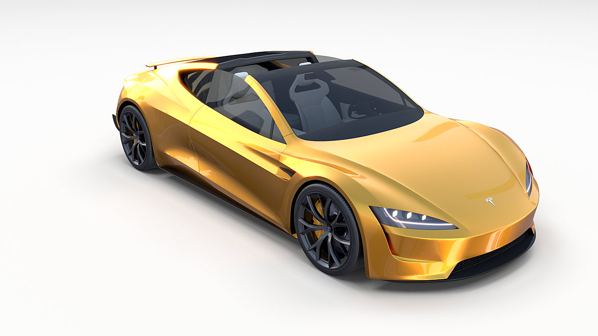 Tesla Roadster 2020 Yellow with interior and chassis - Blender Market
