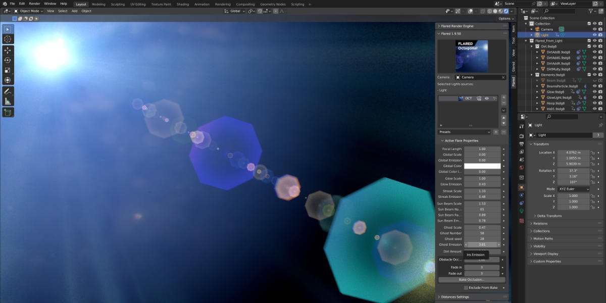 FLARED Lens Flares in Blender Blender Market