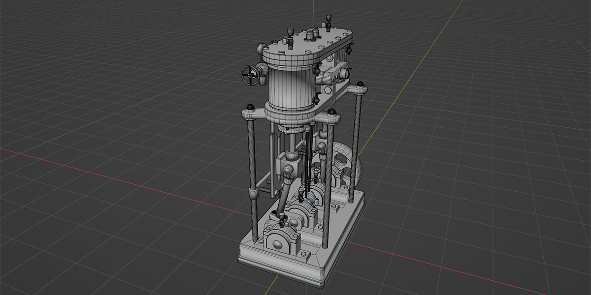 2 Cylinder Vertical Steam Engine - Blender Market