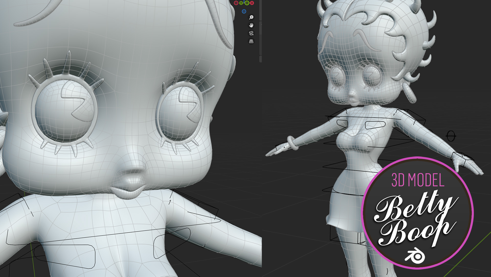 Betty Boop 3D Model rigged Blender Market