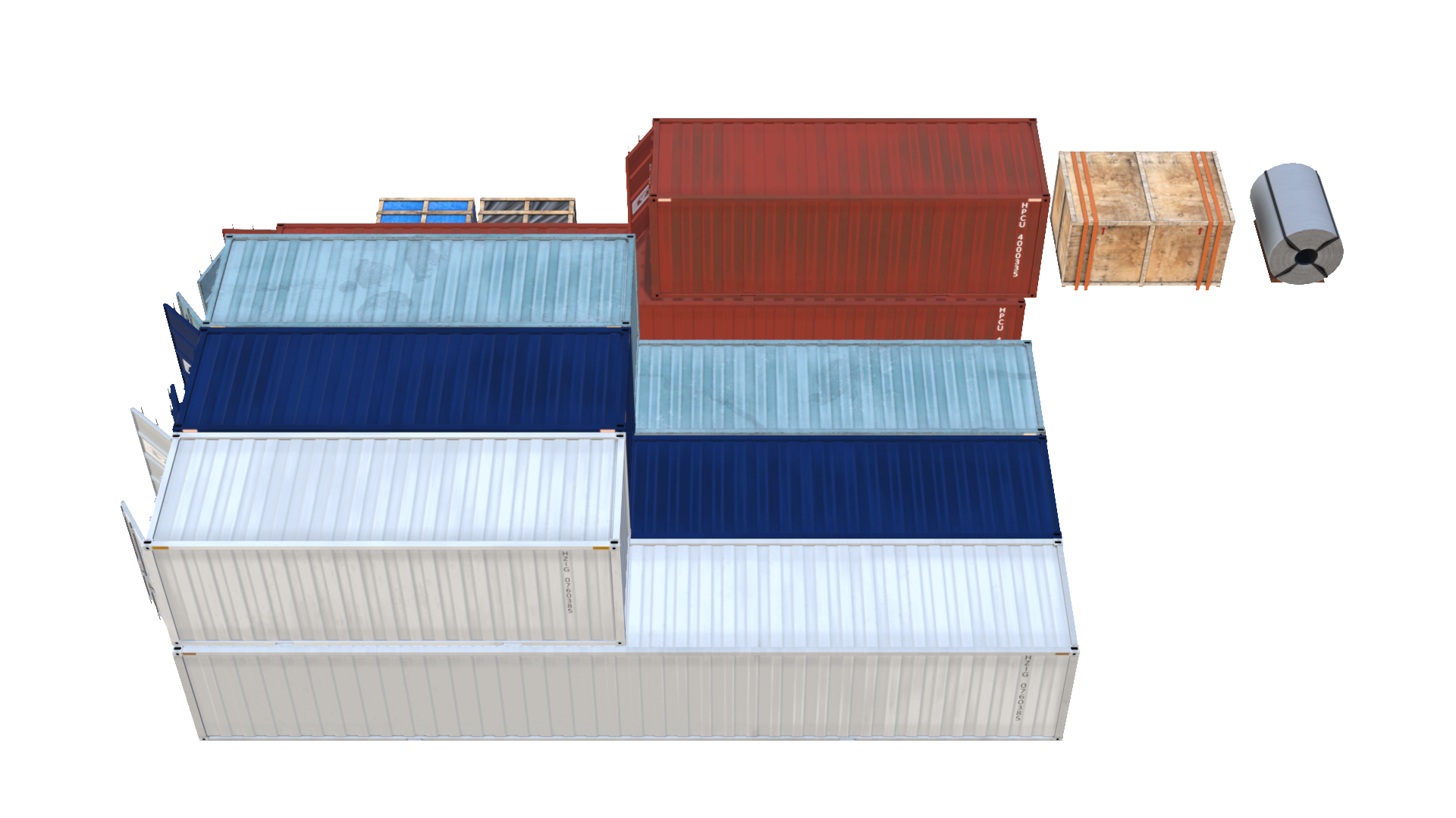 Containers with catoons 3D Model low poly Blender Market