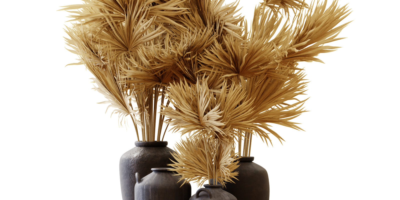 decorations Set of Clay Vases with dry leaves decoration Blender Market